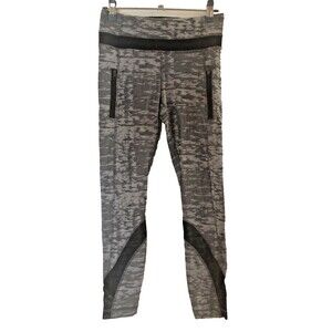 Lululemon Inspire Tight II Ankle Leggings Zipper Pocket Gray Black Mesh Size 4